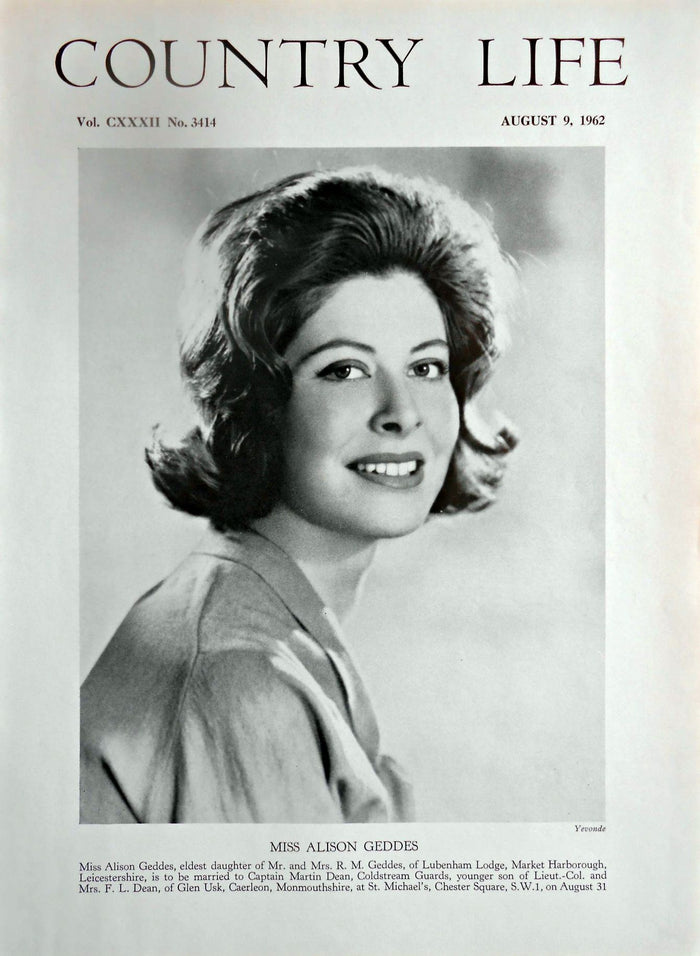 Miss Alison Geddes Country Life Magazine Portrait August 9, 1962 Vol. CXXXII No. 3414