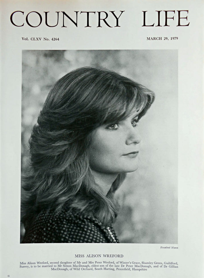 Miss Alison Wreford Country Life Magazine Portrait March 29, 1979 Vol. CLXV No. 4264