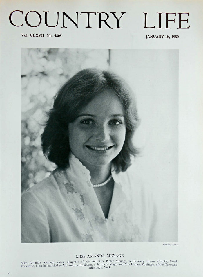 Miss Amanda Menage Country Life Magazine Portrait January 10, 1980 Vol. CLXVII No. 4305