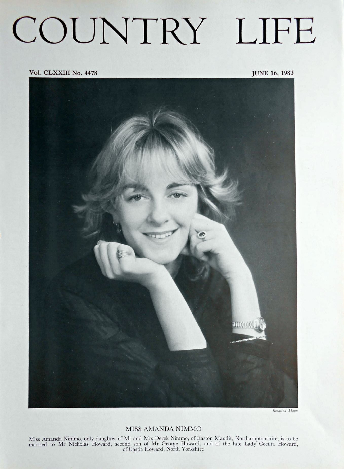 Miss Amanda Nimmo Country Life Magazine Portrait June 16, 1983 Vol. CLXXIII No. 4478