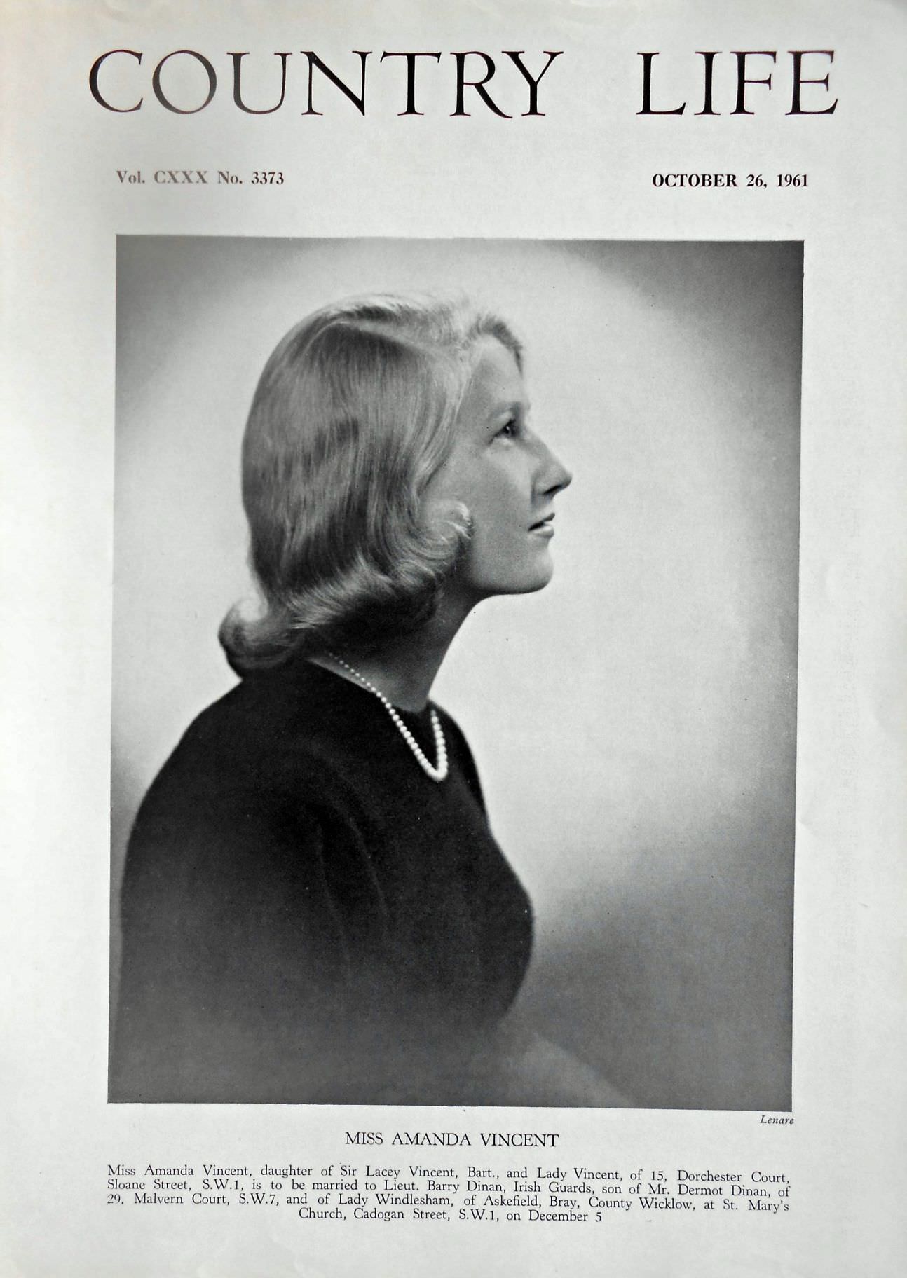 Miss Amanda Vincent Country Life Magazine Portrait October 26, 1961 Vol. CXXX No. 3373