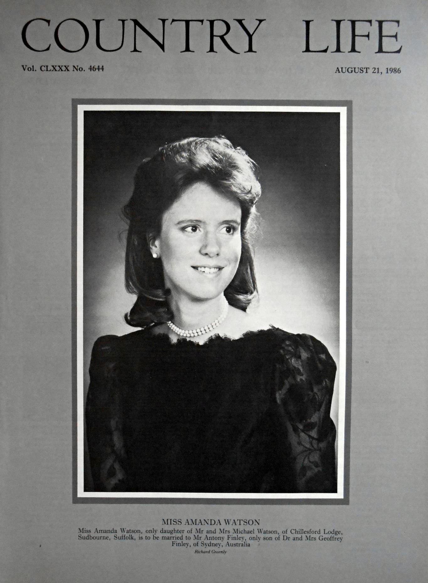 Miss Amanda Watson Country Life Magazine Portrait August 21, 1986 Vol. CLXXX No. 4644