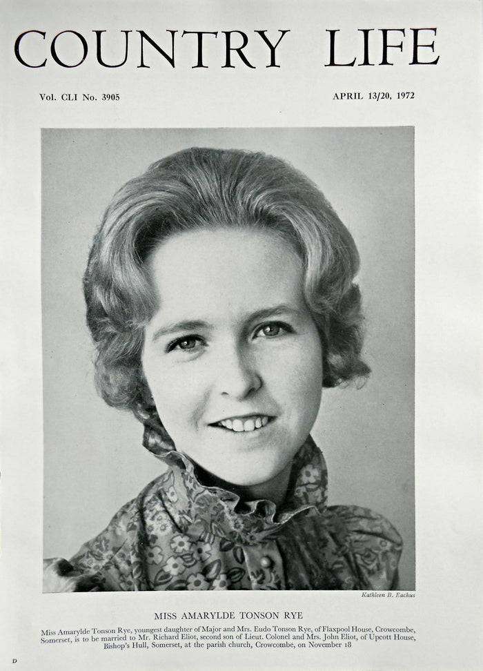 Miss Amarylde Tonson Rye Country Life Magazine Portrait April 13, 20, 1972 Vol. CLI No. 3905