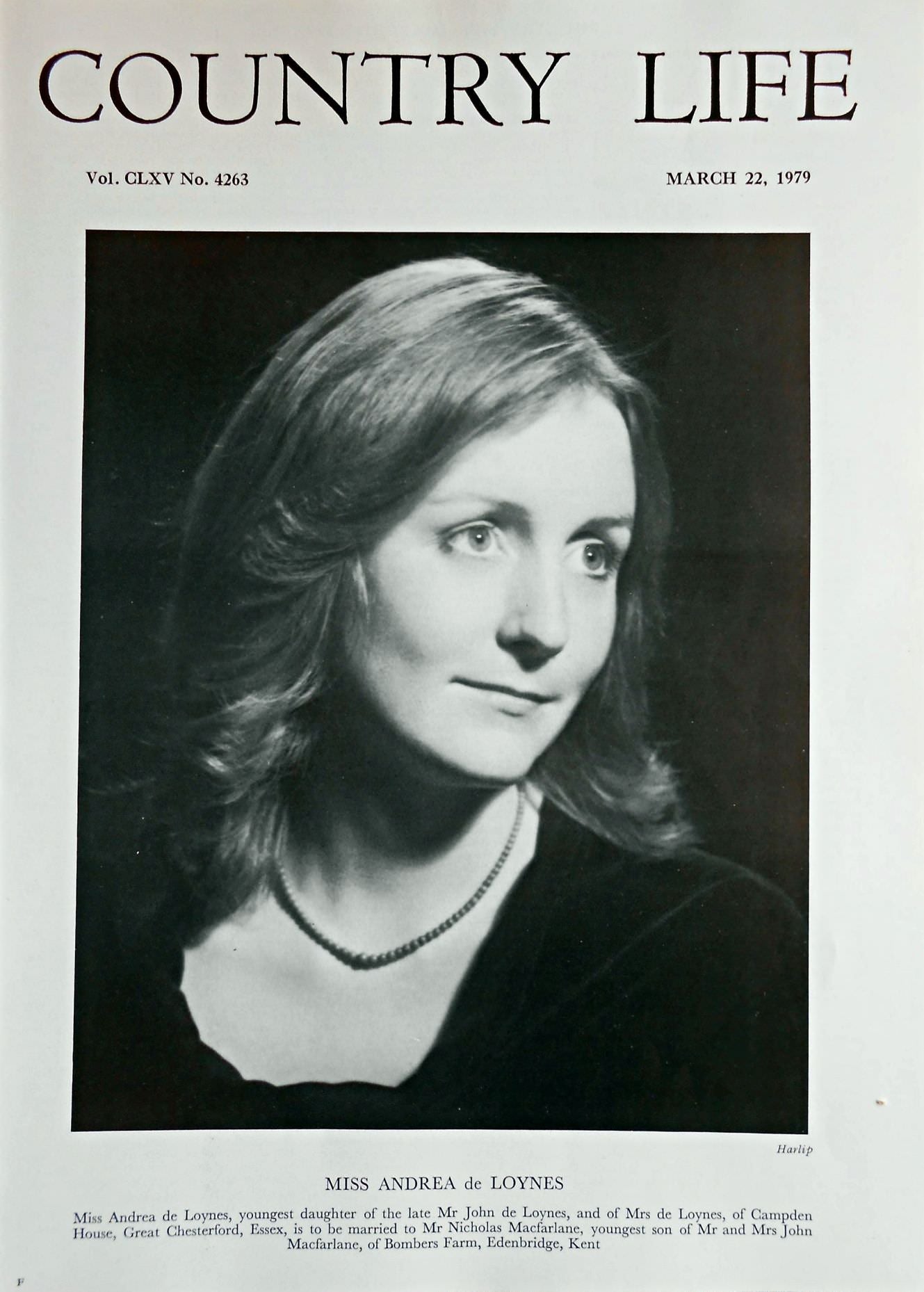 Miss Andrea de Loynes Country Life Magazine Portrait March 22, 1979 Vol. CLXV No. 4263