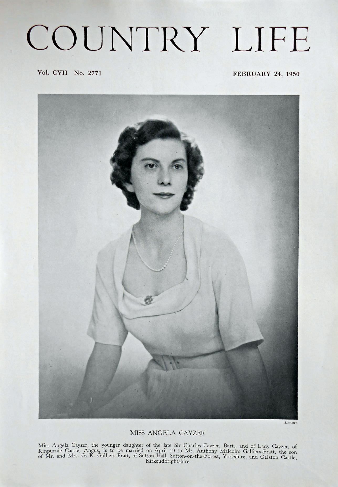 Miss Angela Cayzer Country Life Magazine Portrait February 24, 1950 Vol. CVII No. 2771