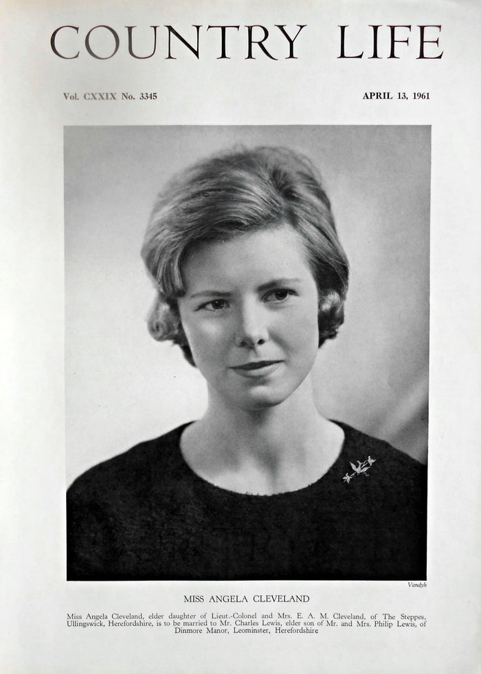 Miss Angela Cleveland Country Life Magazine Portrait April 13, 1961 Vol. CXXIX No. 3345