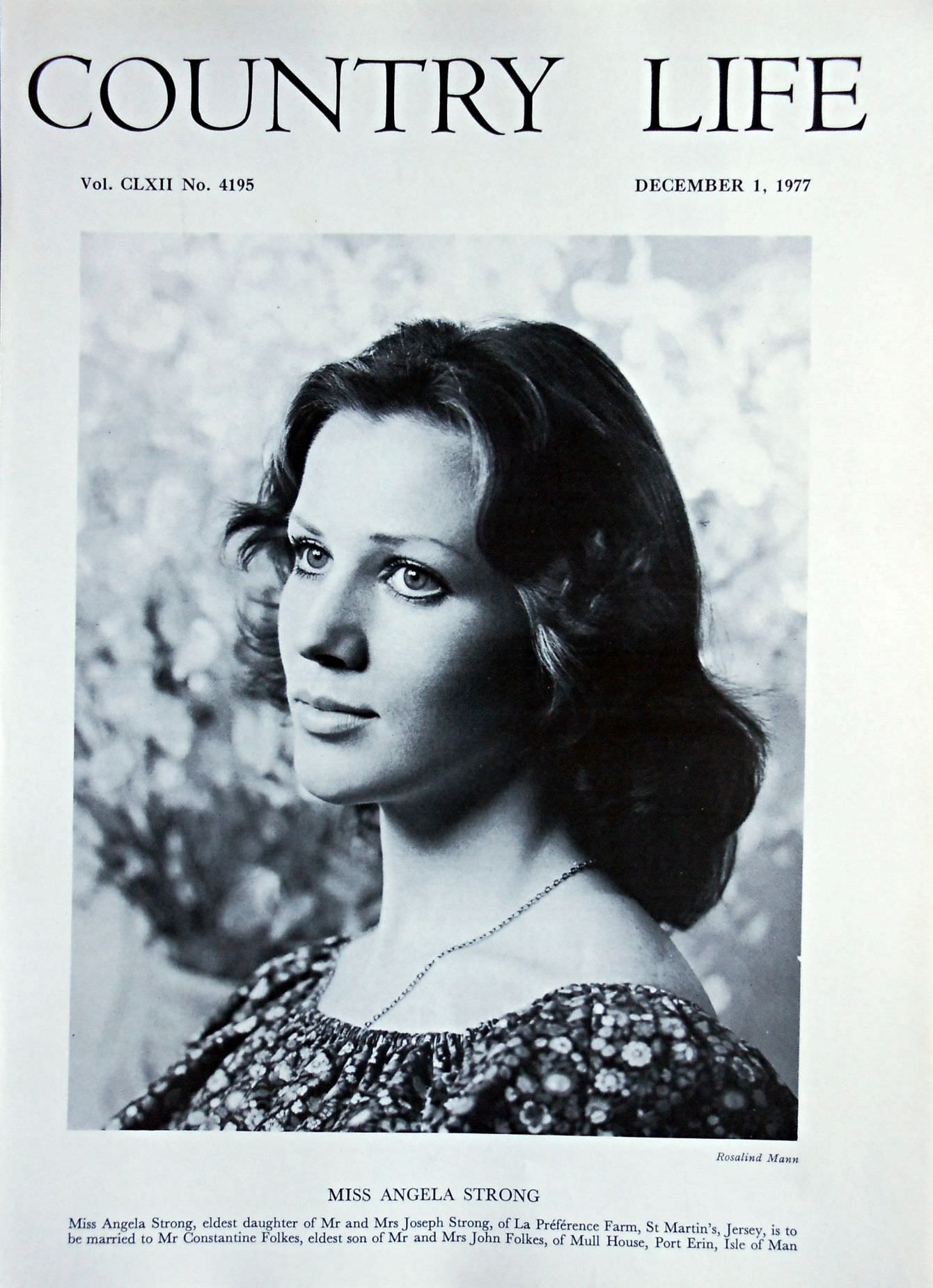 Miss Angela Strong Country Life Magazine Portrait December 1, 1977 Vol. CLXII No. 4195