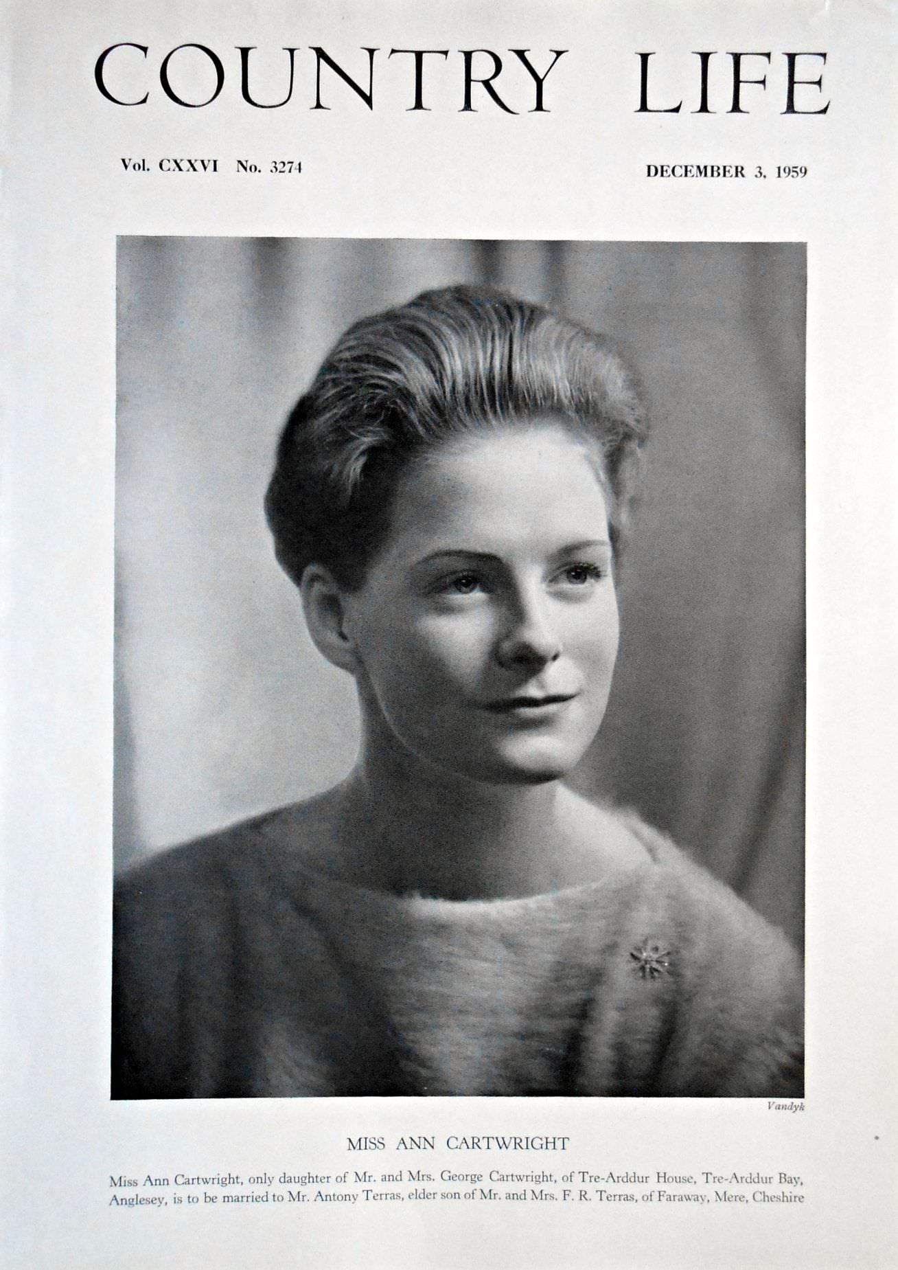Miss Ann Cartwright Country Life Magazine Portrait December 3, 1959 Vol. CXXVI No. 3274