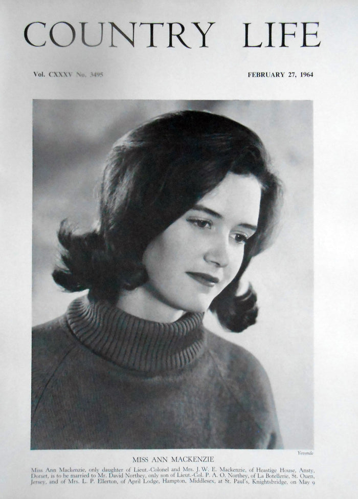 Miss Ann Mackenzie Country Life Magazine Portrait February 27, 1964 Vol. CXXXV No. 3495