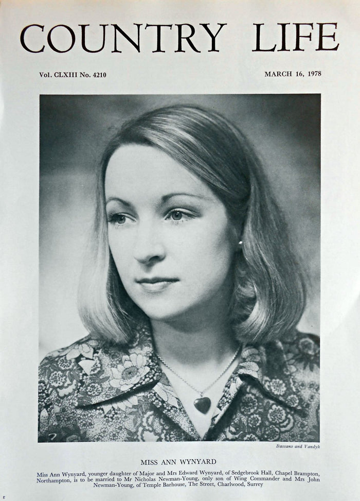 Miss Ann Wynyard Country Life Magazine Portrait March 16, 1978 Vol. CLXIII No. 4210