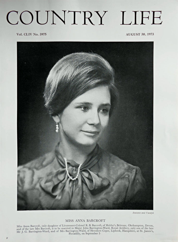 Miss Anna Barcroft Country Life Magazine Portrait August 30, 1973 Vol. CLIV No. 3975