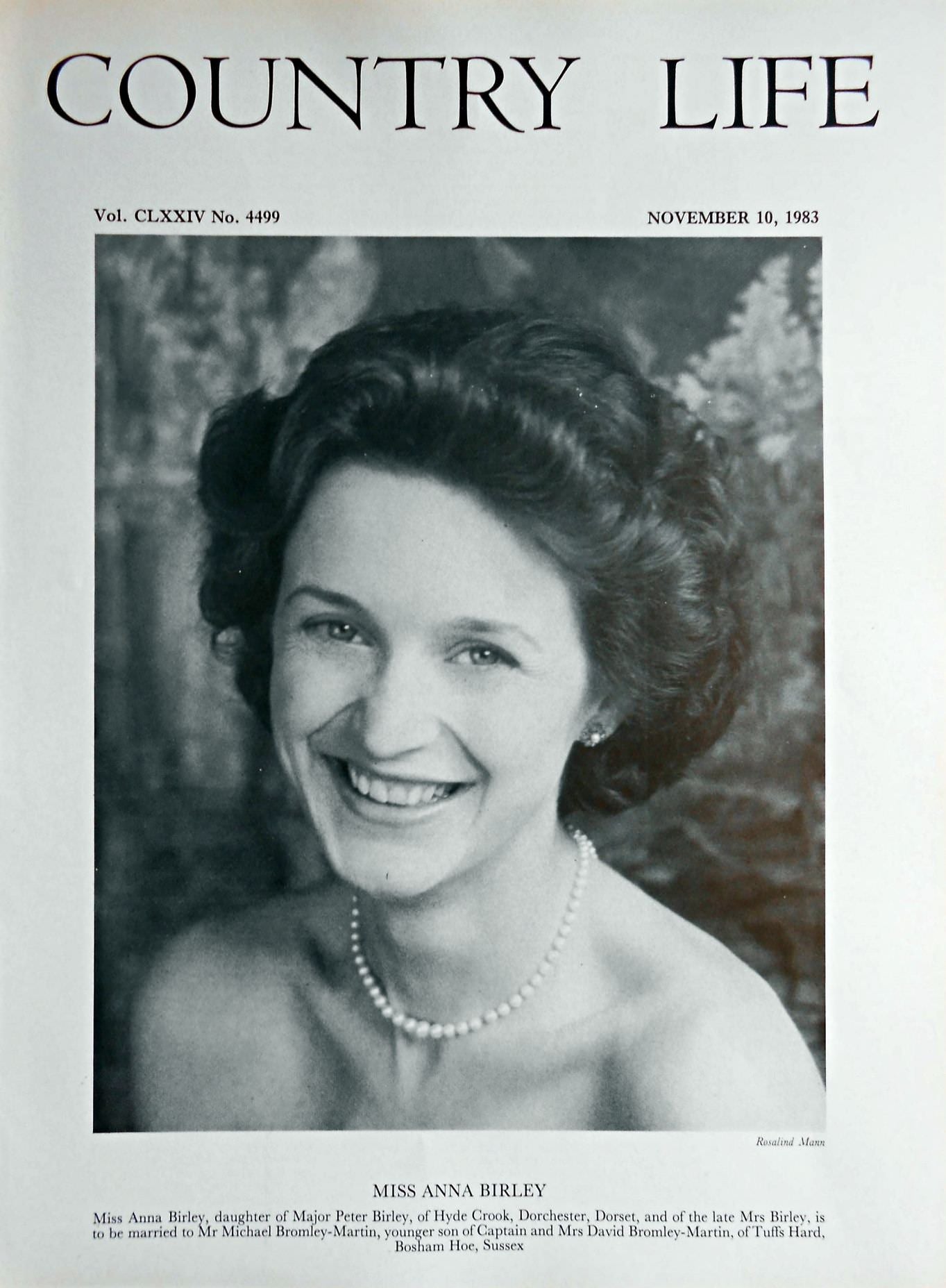Miss Anna Birley Country Life Magazine Portrait November 10, 1983 Vol. CLXXIV No. 4499
