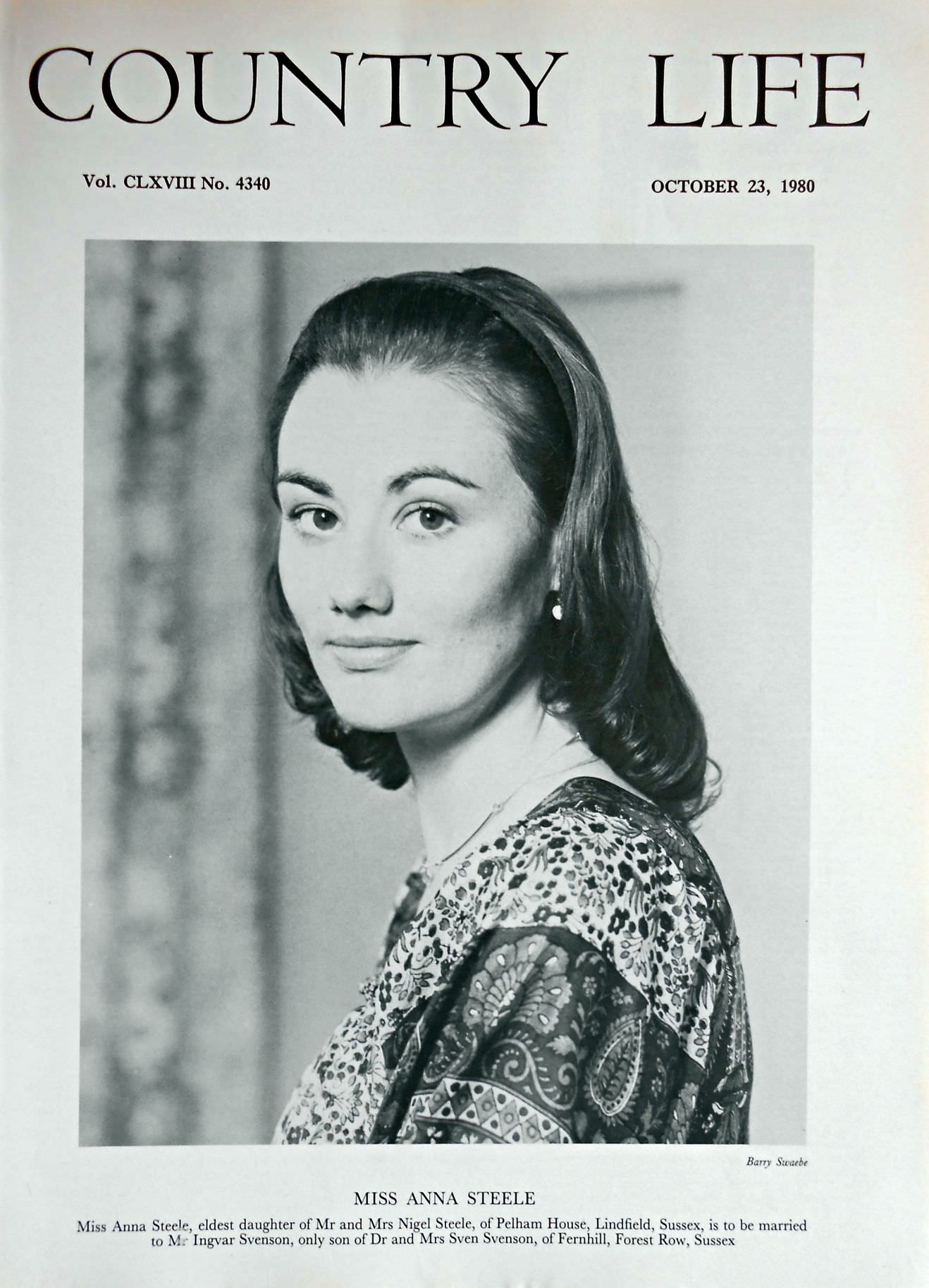 Miss Anna Steele Country Life Magazine Portrait October 23, 1980 Vol. CLXVIII No. 4340