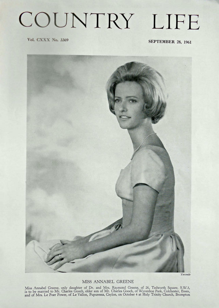Miss Annabel Greene Country Life Magazine Portrait September 28, 1961 Vol. CXXX No. 3369