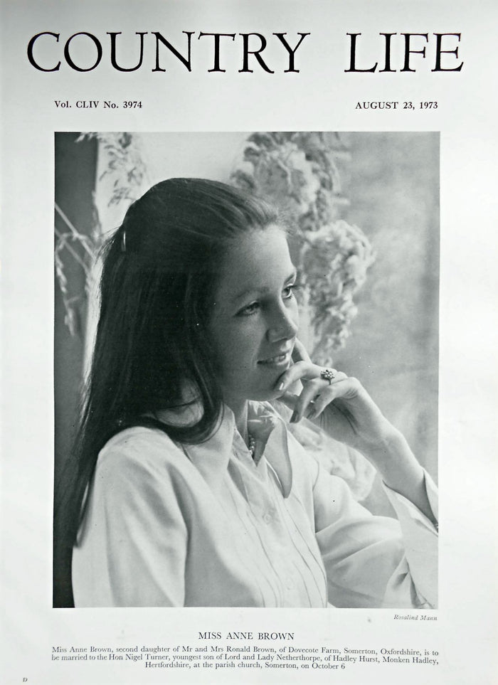 Miss Anne Brown Country Life Magazine Portrait August 23, 1973 Vol. CLIV No. 3974