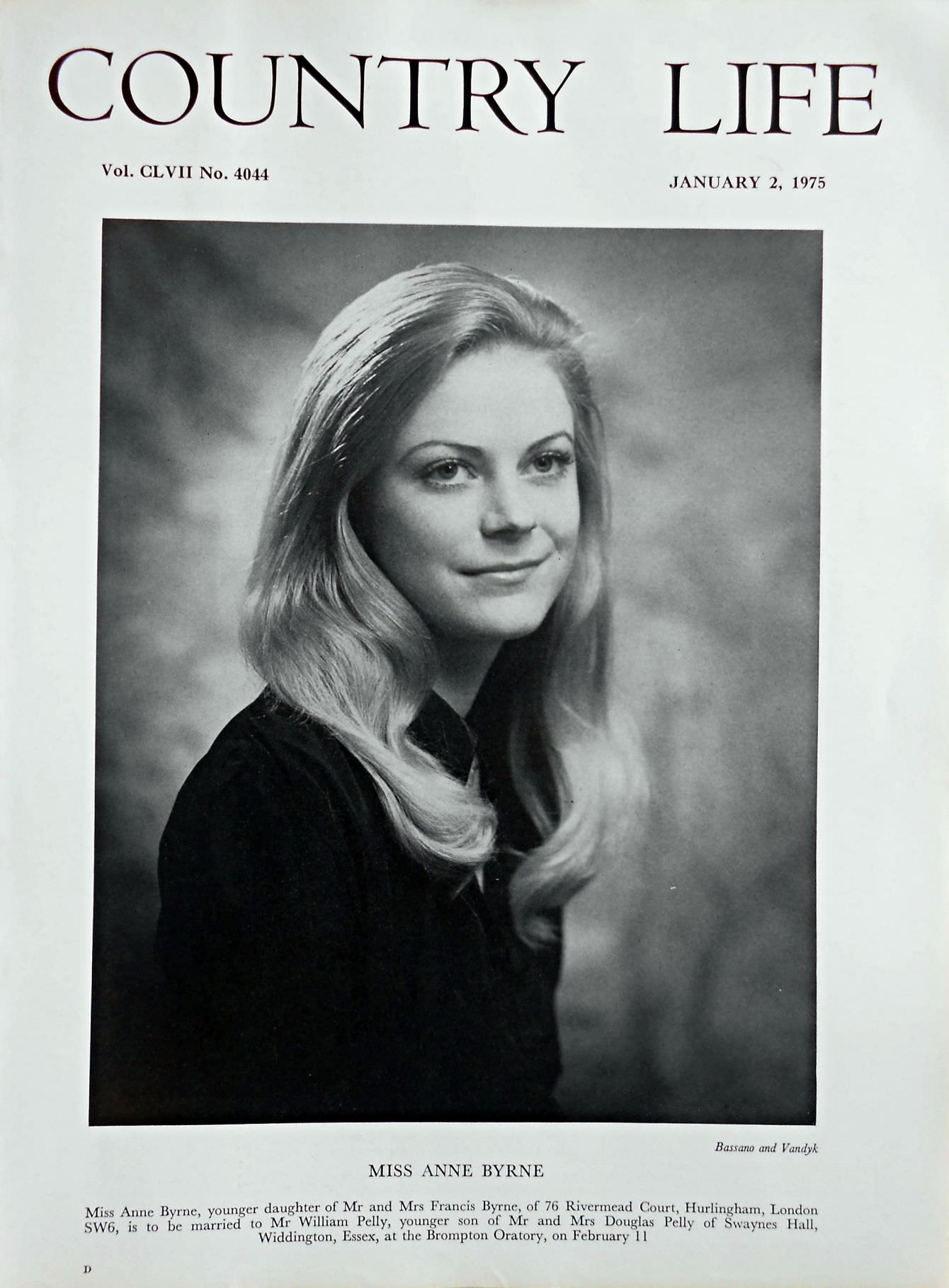 Miss Anne Byrne Country Life Magazine Portrait January 2, 1975 Vol. CLVII No. 4044 - Copy