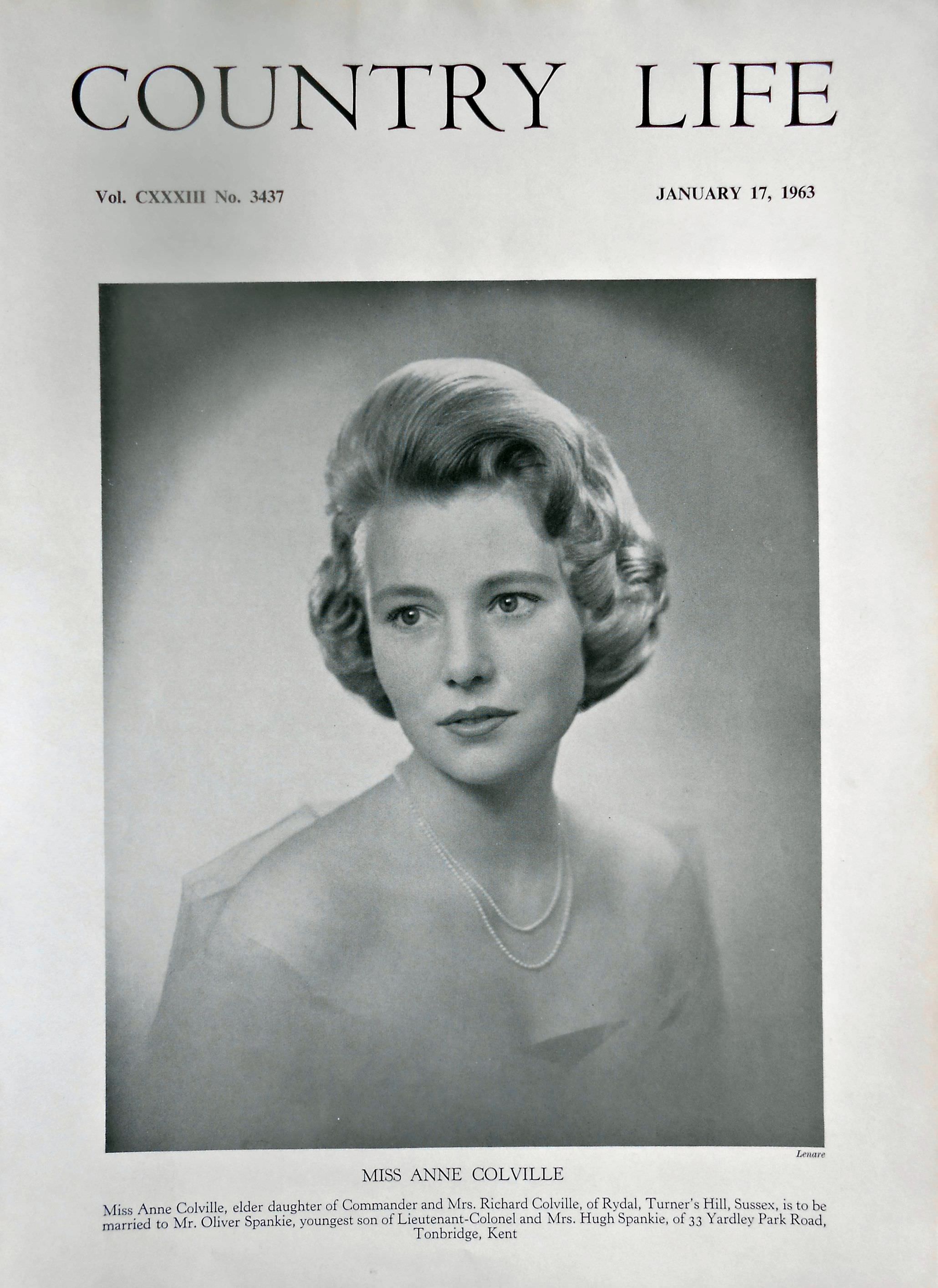 Miss Anne Colville Country Life Magazine Portrait January 17, 1963 Vol. CXXXIII No. 3437