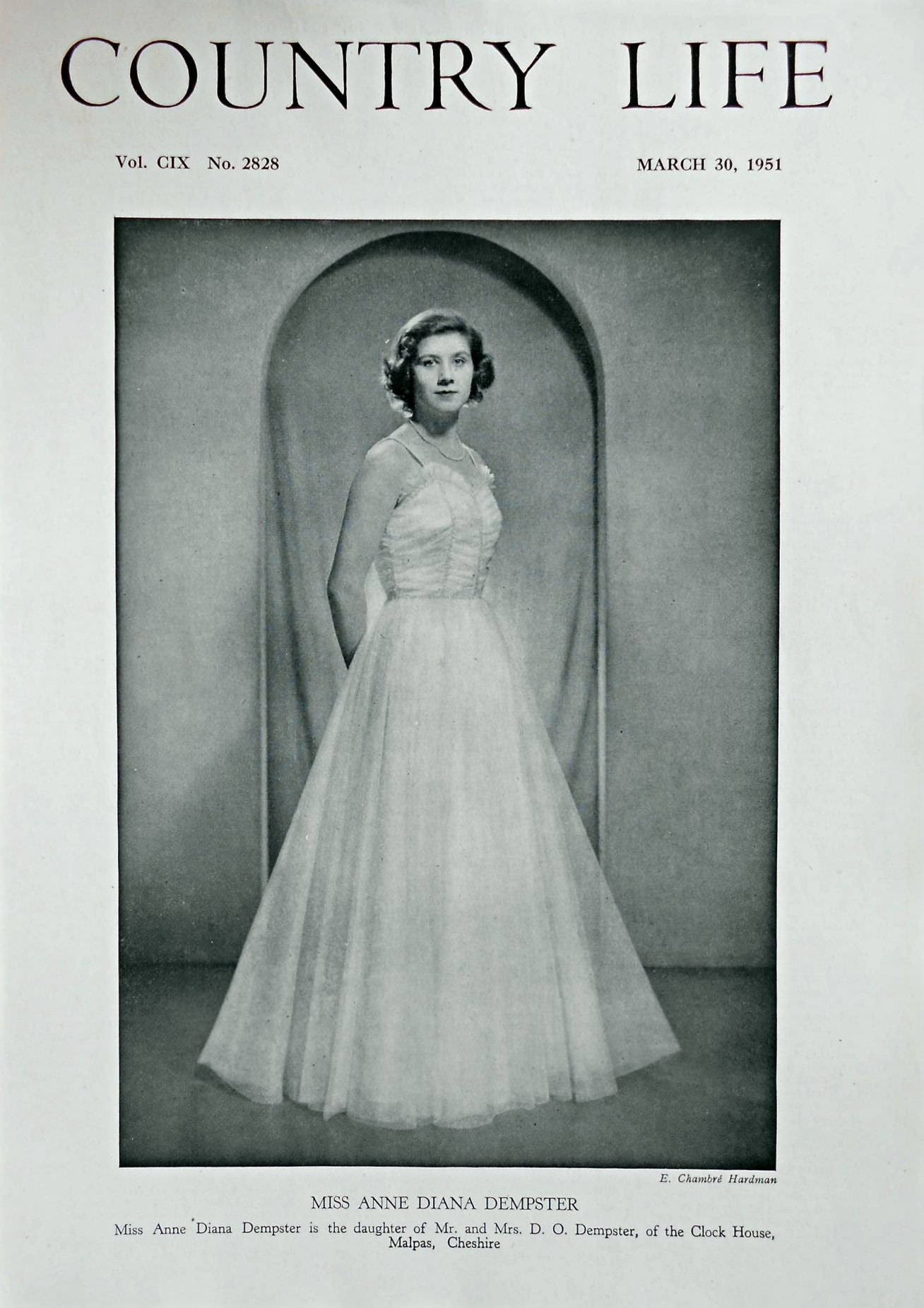 Miss Anne Diana Dempster Country Life Magazine Portrait March 30, 1951 Vol. CIX No. 2828