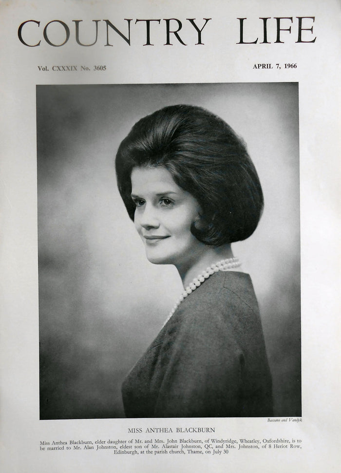 Miss Anthea Blackburn Country Life Magazine Portrait April 7, 1966 Vol. CXXXIX No. 3605
