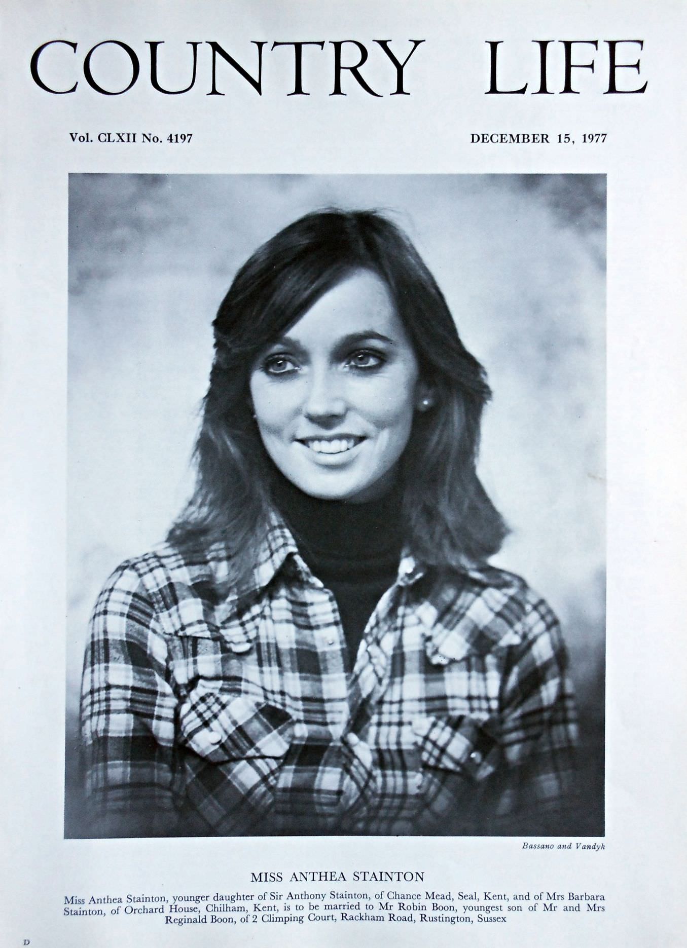 Miss Anthea Stainton Country Life Magazine Portrait December 15, 1977 Vol. CLXII No. 4197 - Copy
