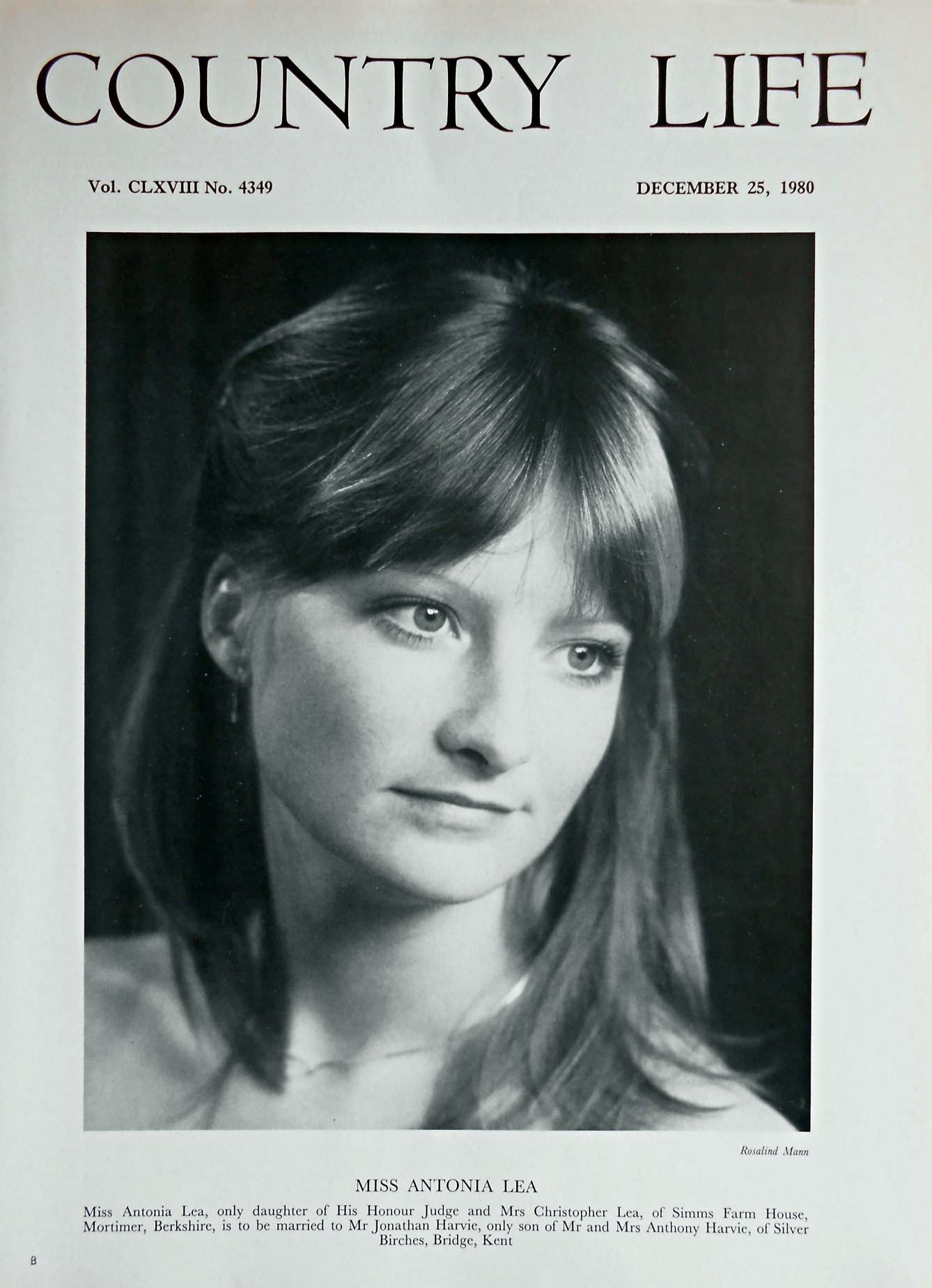 Miss Antonia Lea Country Life Magazine Portrait December 25, 1980 Vol. CLXVIII No. 4349