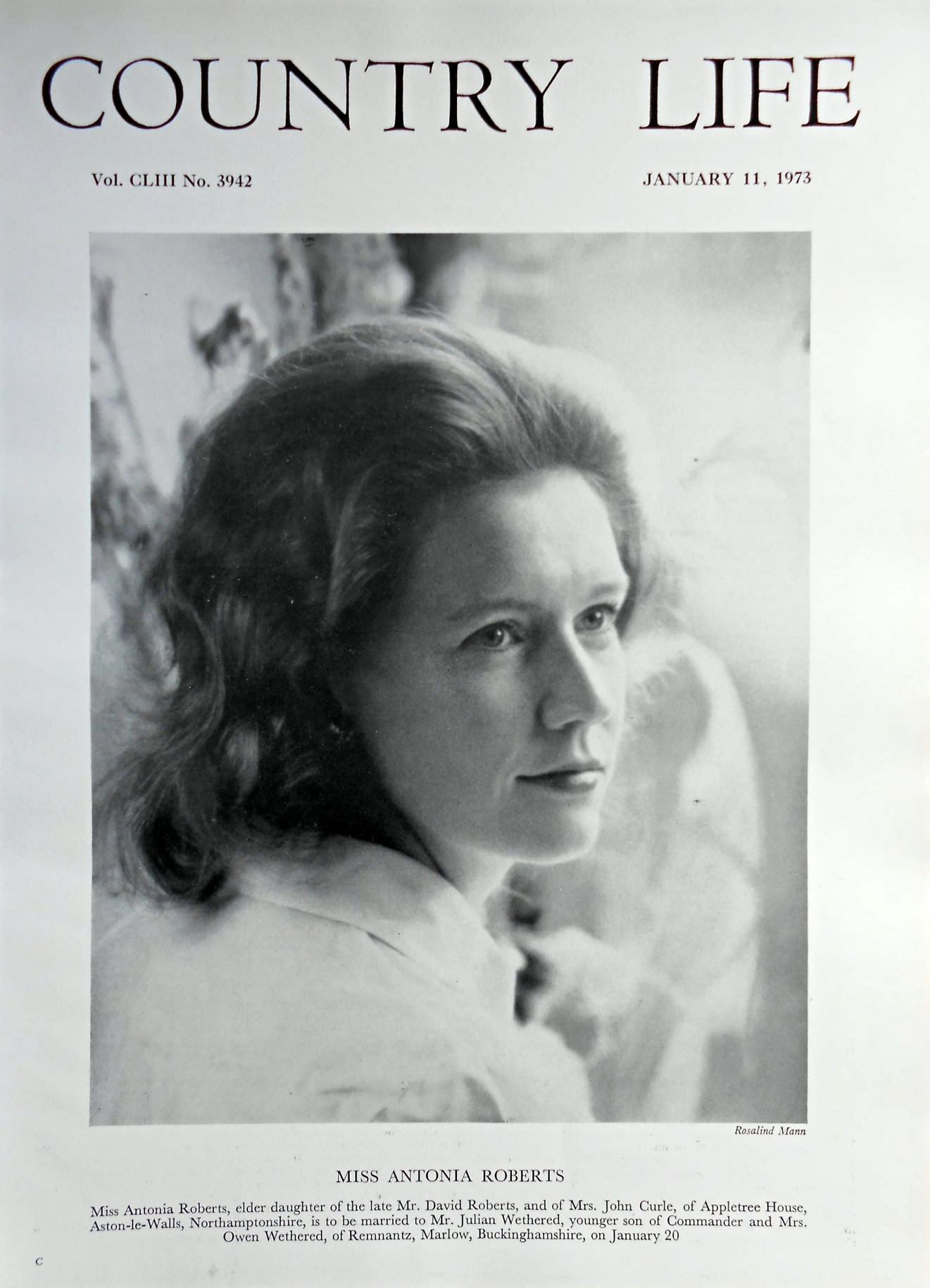 Miss Antonia Roberts Country Life Magazine Portrait January 11, 1973 Vol. CLIII No. 3942