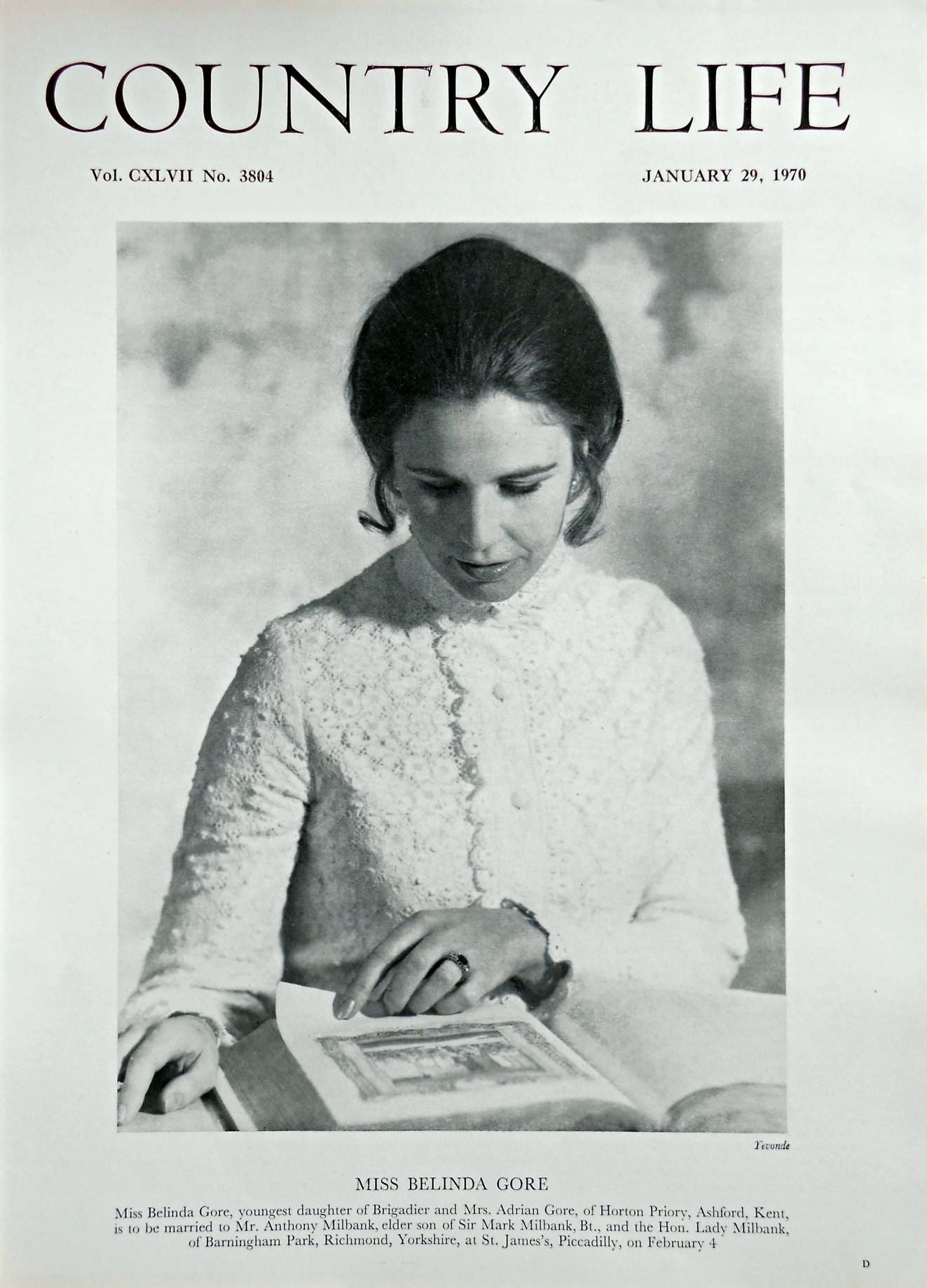 Miss Belinda Gore Country Life Magazine Portrait January 29, 1970 Vol. CXLVII No. 3804