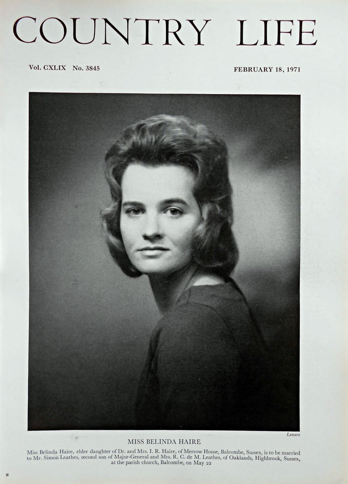 Miss Belinda Haire Country Life Magazine Portrait February 18, 1971 Vol. CXLIX No. 3845