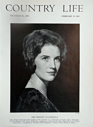 Miss Bridget Culverwell Country Life Magazine Portrait February 22, 1962 Vol. CXXXI No. 3390