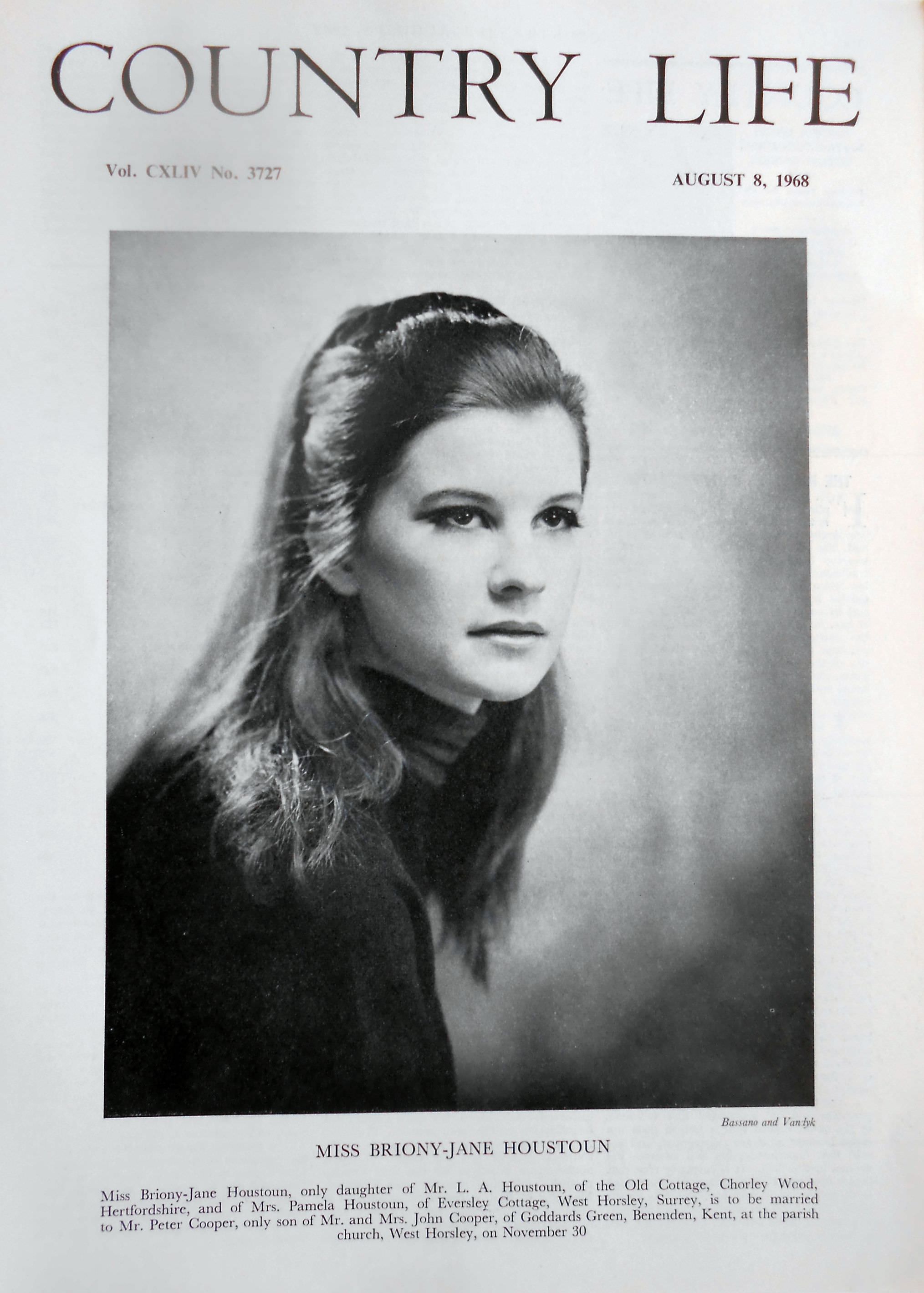Miss Briony-Jane Houstoun Country Life Magazine Portrait August 8, 1968 Vol. CXLIV No. 3727