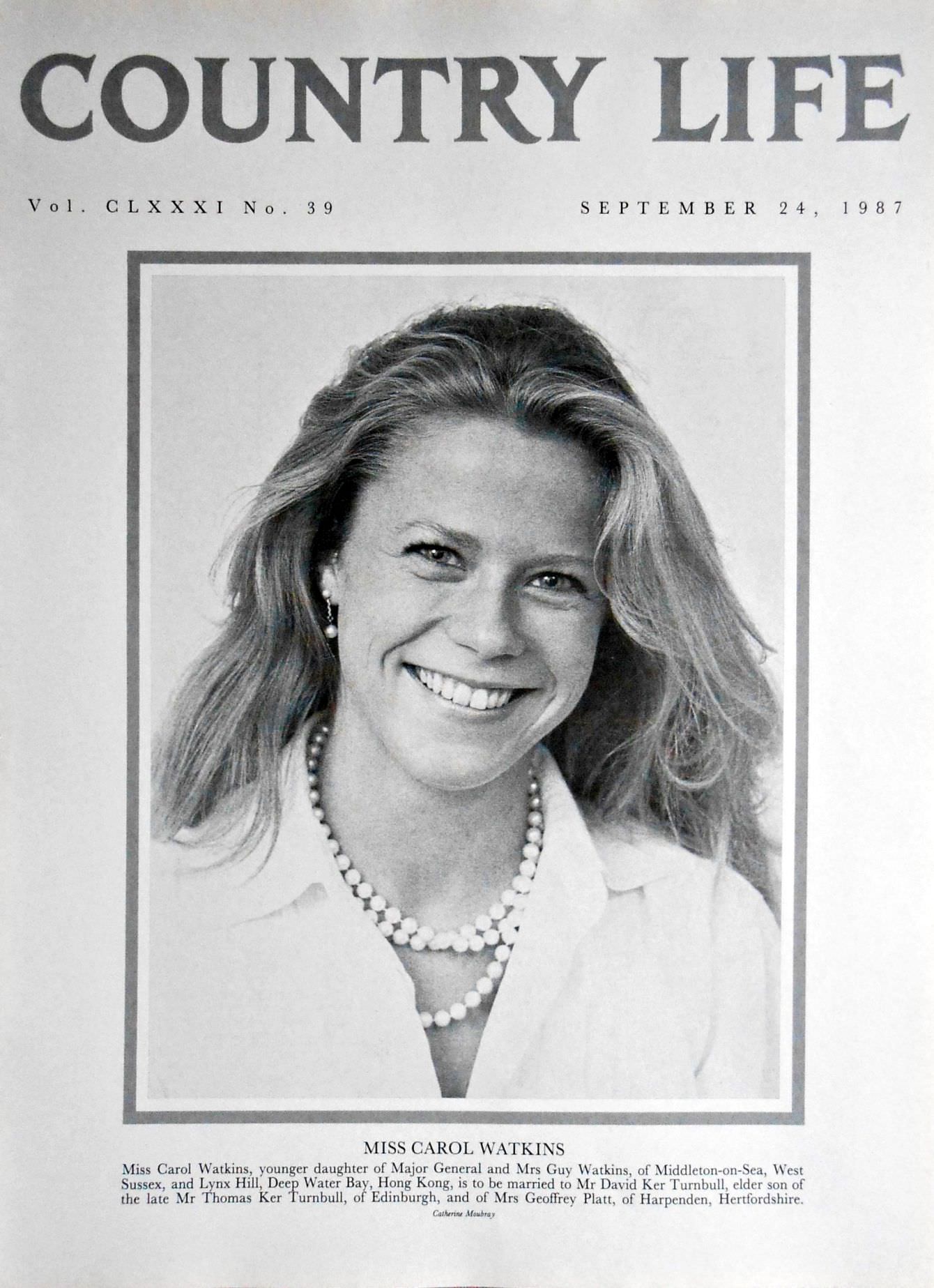 Miss Carol Watkins Country Life Magazine Portrait September 24, 1987 Vol. CLXXXI No. 39