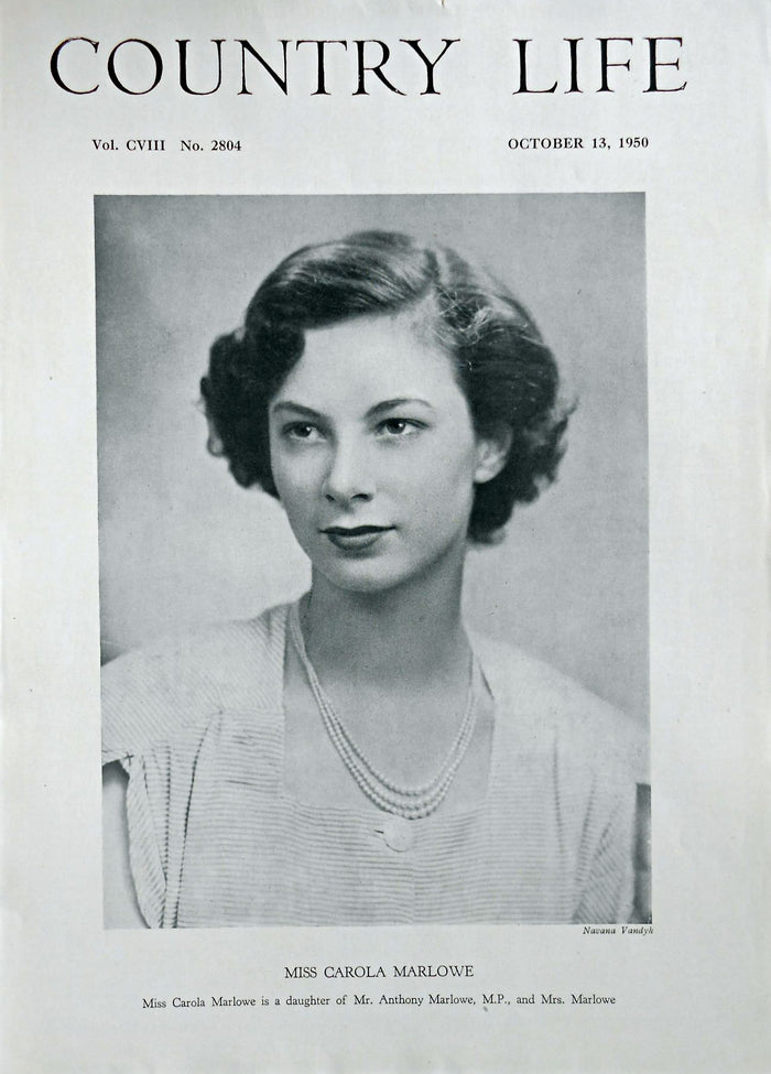 Miss Carola Marlowe Country Life Magazine Portrait October 13, 1950 Vol. CVIII No. 2804