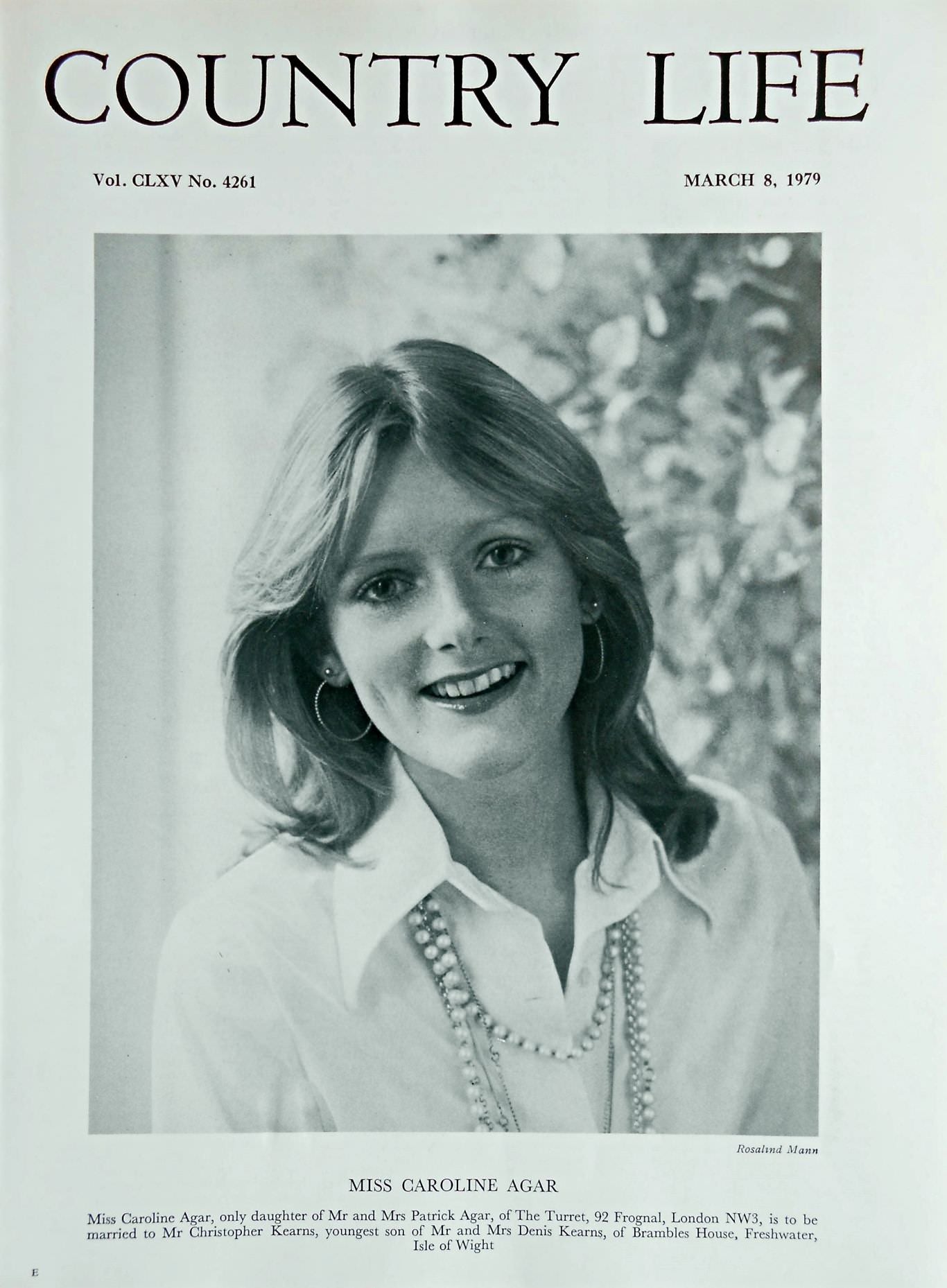 Miss Caroline Agar Country Life Magazine Portrait March 8, 1979 Vol. CLXV No. 4261