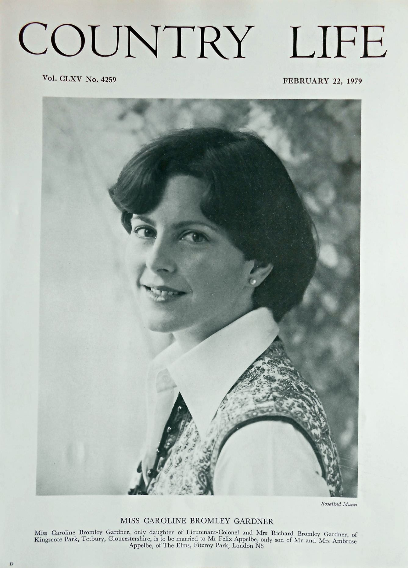 Miss Caroline Bromley Gardner Country Life Magazine Portrait February 22, 1979 Vol. CLXV No. 4259