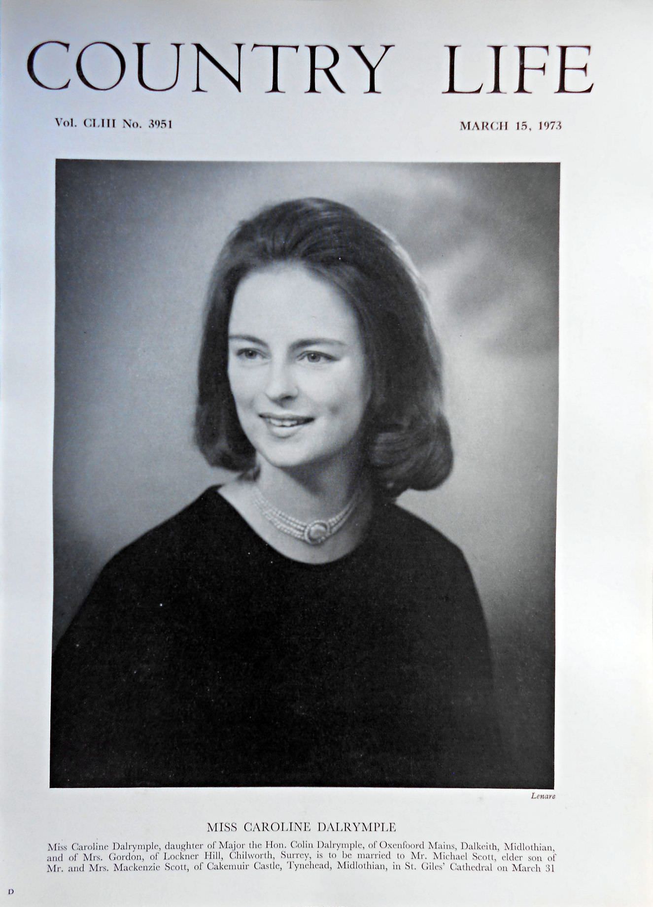 Miss Caroline Dalrymple Country Life Magazine Portrait March 15, 1973 Vol. CLIII No. 3951 - Copy