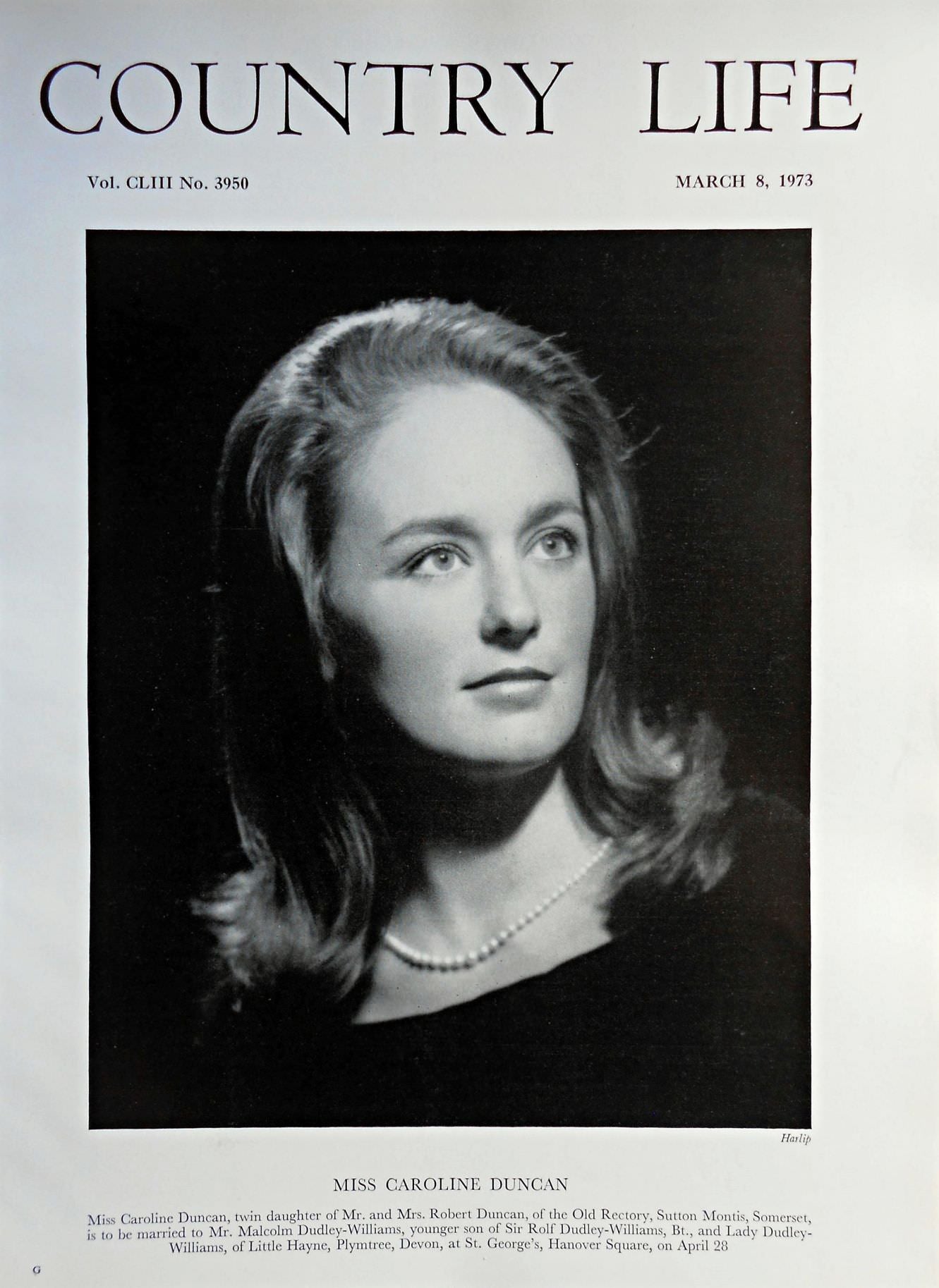 Miss Caroline Duncan Country Life Magazine Portrait March 8, 1973 Vol. CLIII No. 3950
