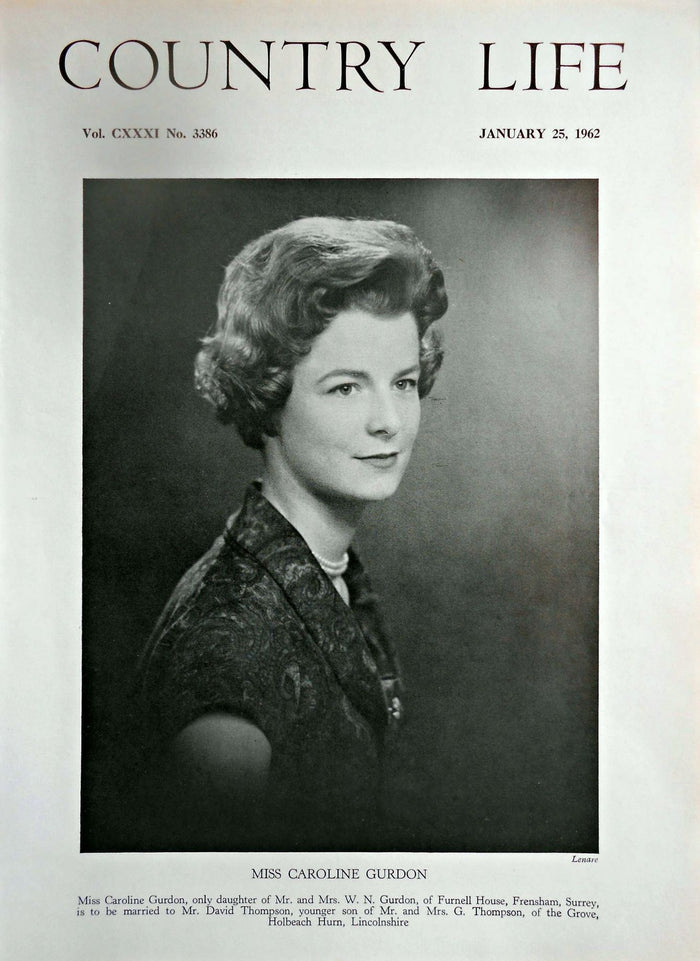 Miss Caroline Gurdon Country Life Magazine Portrait January 25, 1962 Vol. CXXXI No. 3386