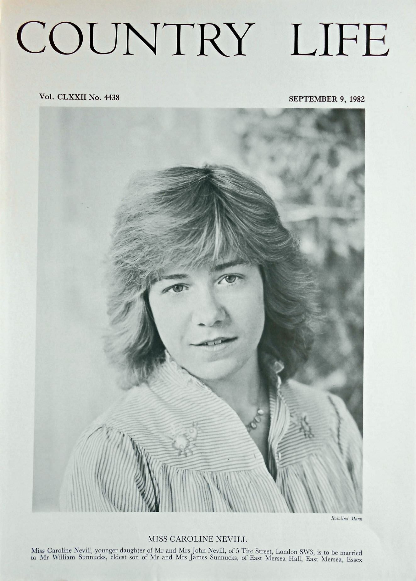 Miss Caroline Nevill Country Life Magazine Portrait September 9, 1982 Vol. CLXXII No. 4438 - Copy