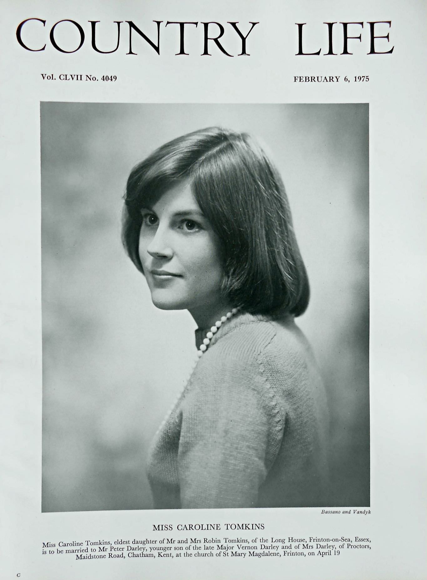 Miss Caroline Tomkins Country Life Magazine Portrait February 6, 1975 Vol. CLVII No. 4049
