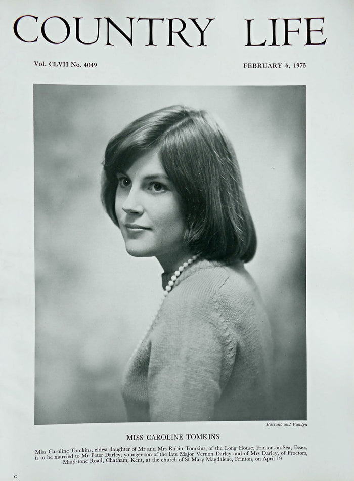 Miss Caroline Tomkins Country Life Magazine Portrait February 6, 1975 Vol. CLVII No. 4049