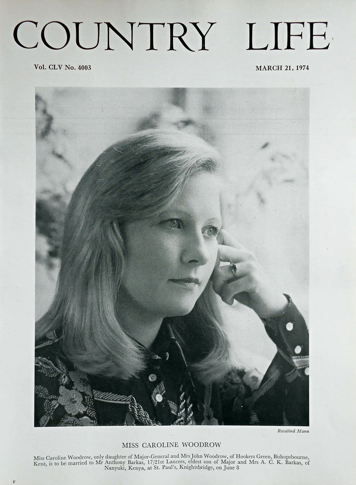 Miss Caroline Woodrow Country Life Magazine Portrait March 21, 1974 Vol. CLV No. 4003