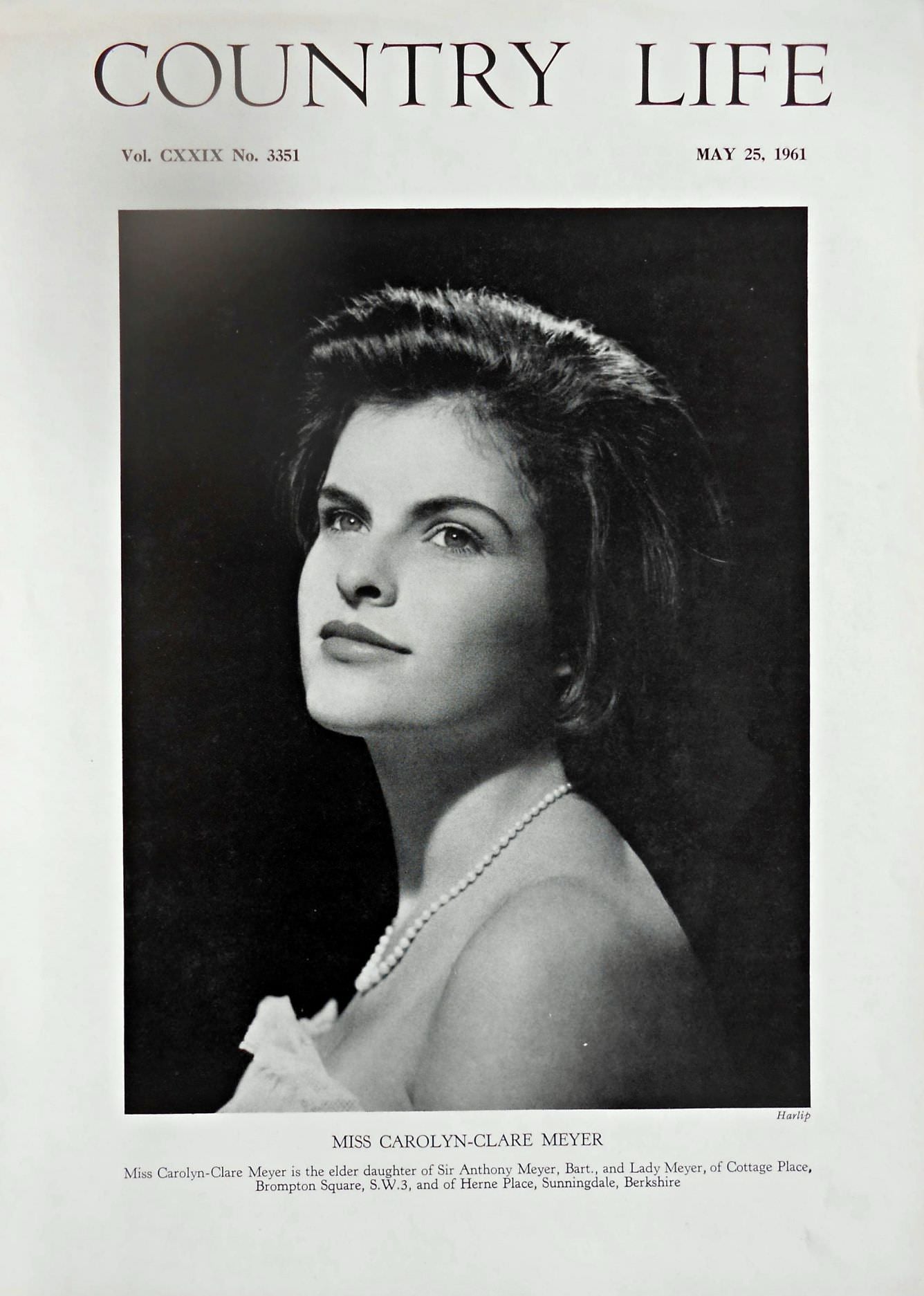 Miss Carolyn-Clare Meyer Country Life Magazine Portrait May 25, 1961 Vol. CXXIX No. 3351