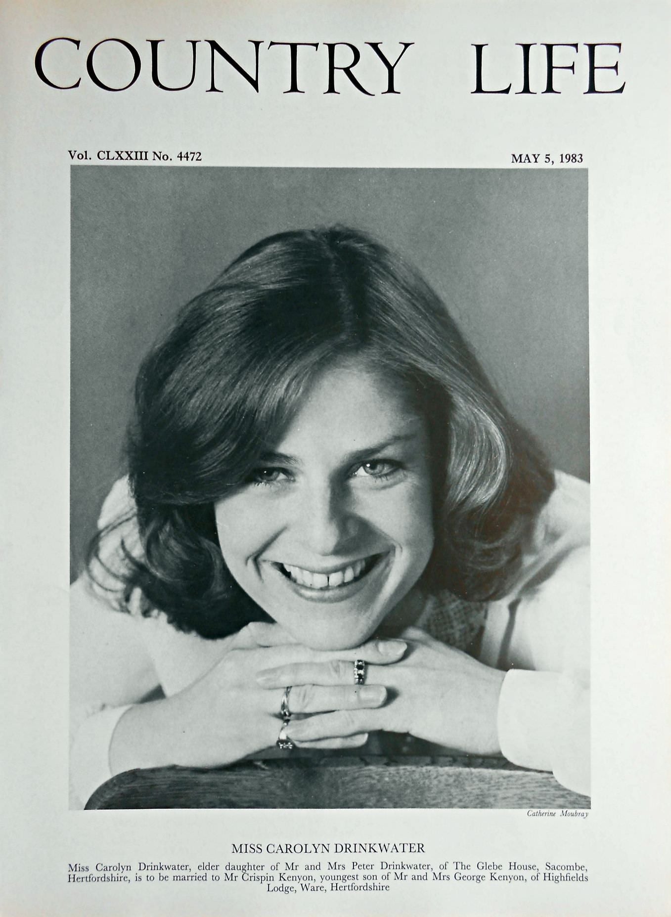 Miss Carolyn Drinkwater Country Life Magazine Portrait May 5, 1983 Vol. CLXXIII No. 4472