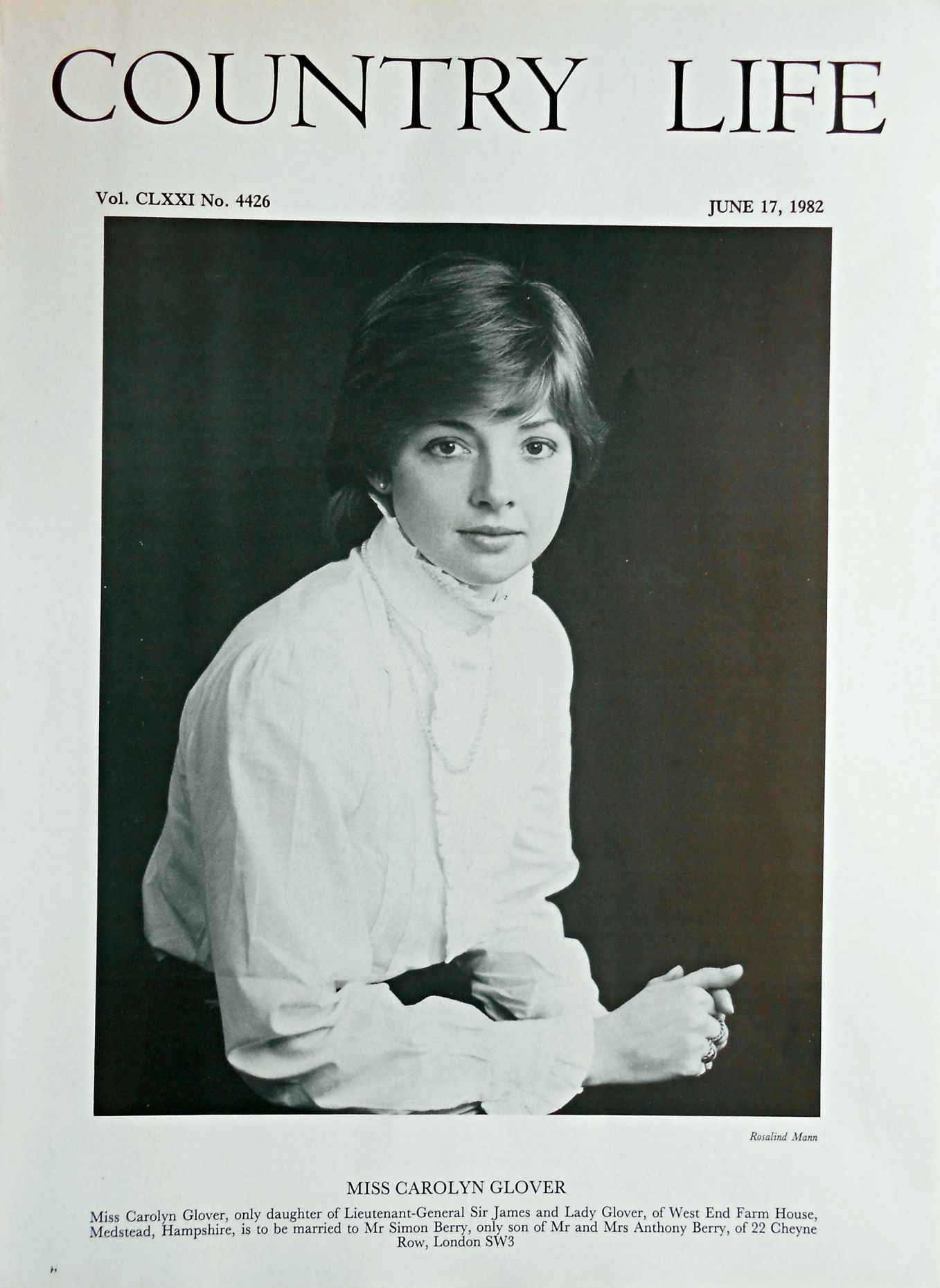 Miss Carolyn Glover Country Life Magazine Portrait June 17, 1982 Vol. CLXXI No. 4426