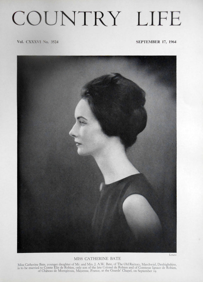 Miss Catherine Bate Country Life Magazine Portrait September 17, 1964 Vol. CXXXVI No. 3524