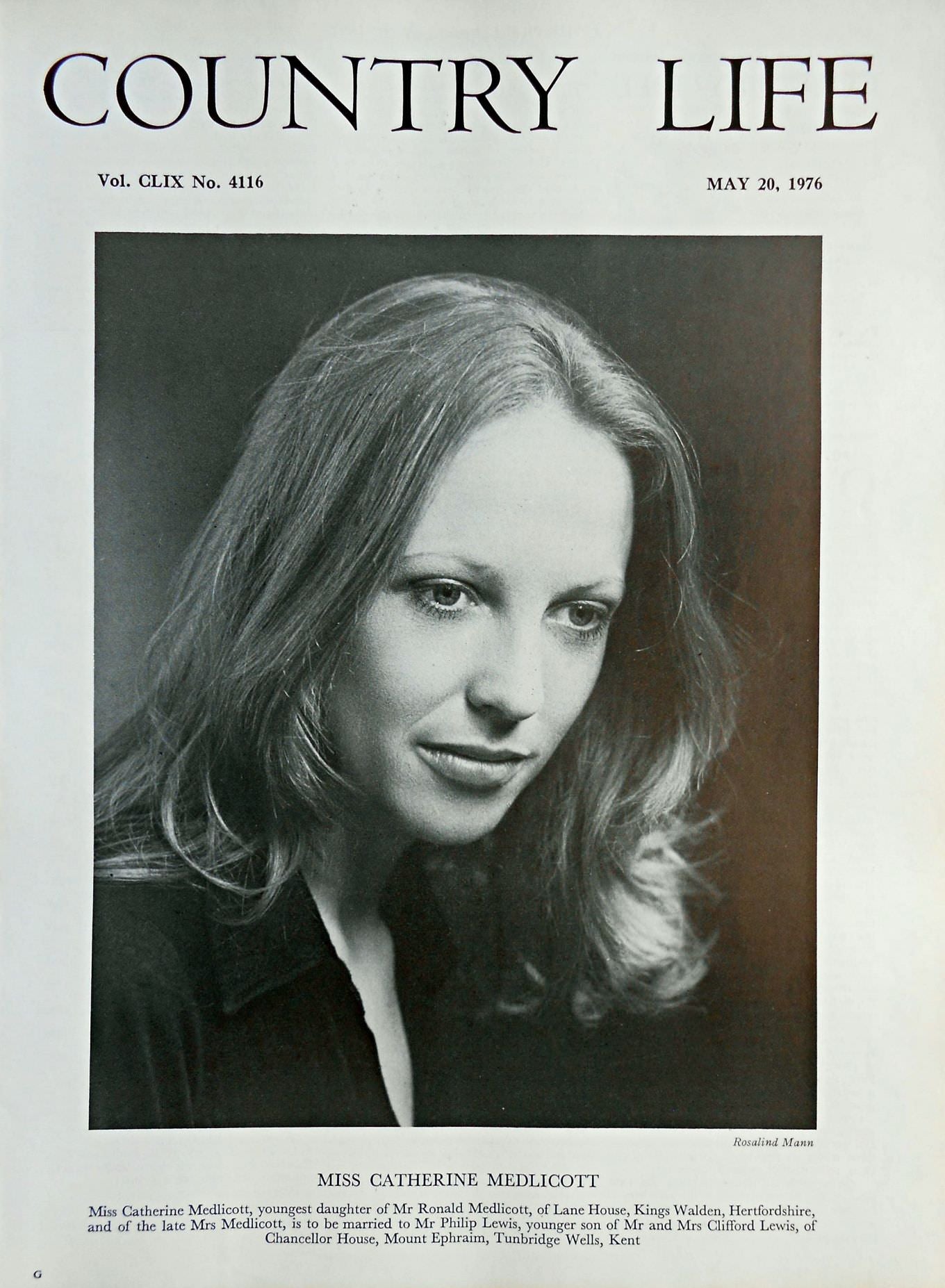 Miss Catherine Medlicott Country Life Magazine Portrait May 20, 1976 Vol. CLIX No. 4116