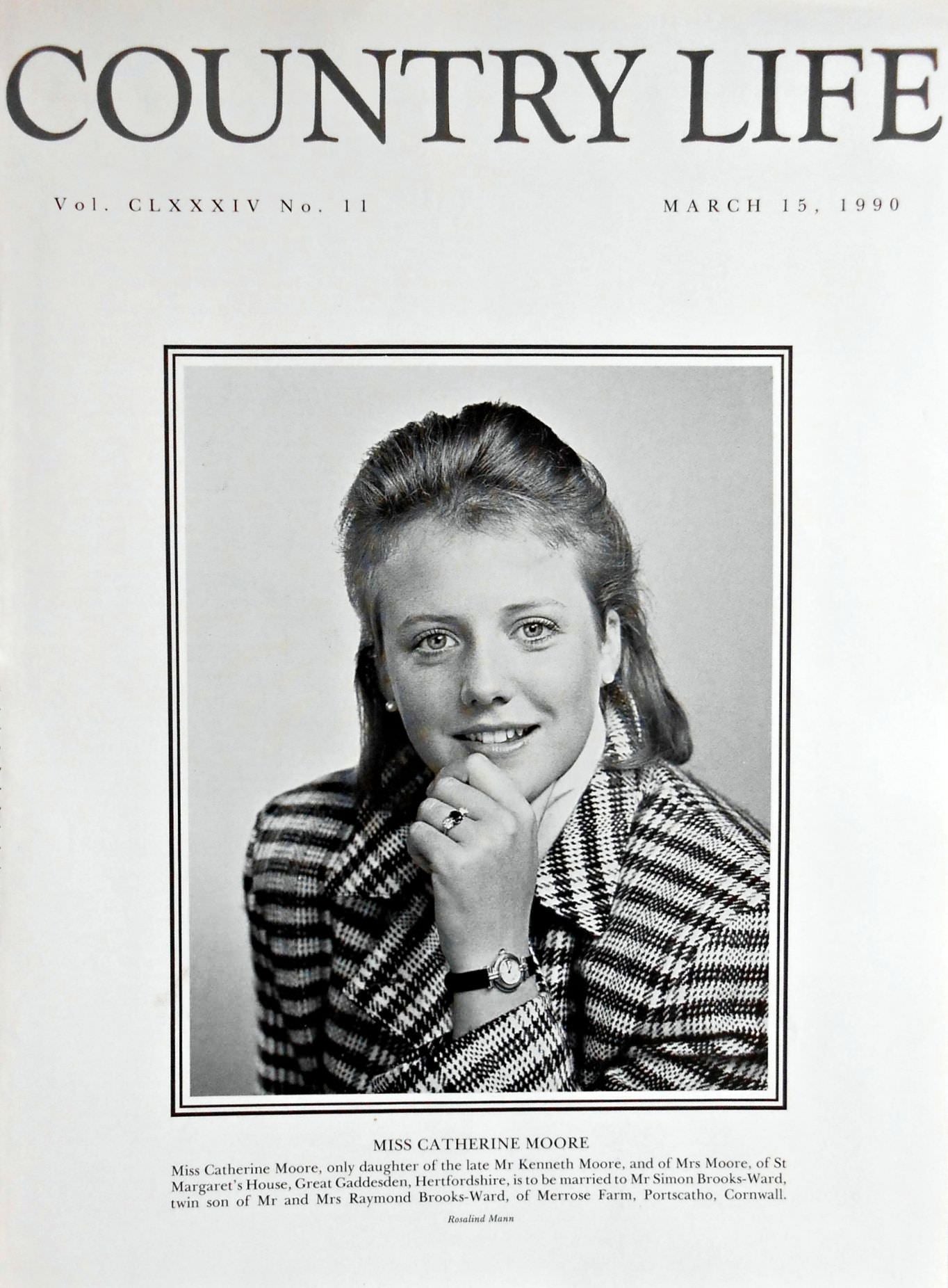 Miss Catherine Moore Country Life Magazine Portrait March 15, 1990 Vol. CLXXXIV No. 11