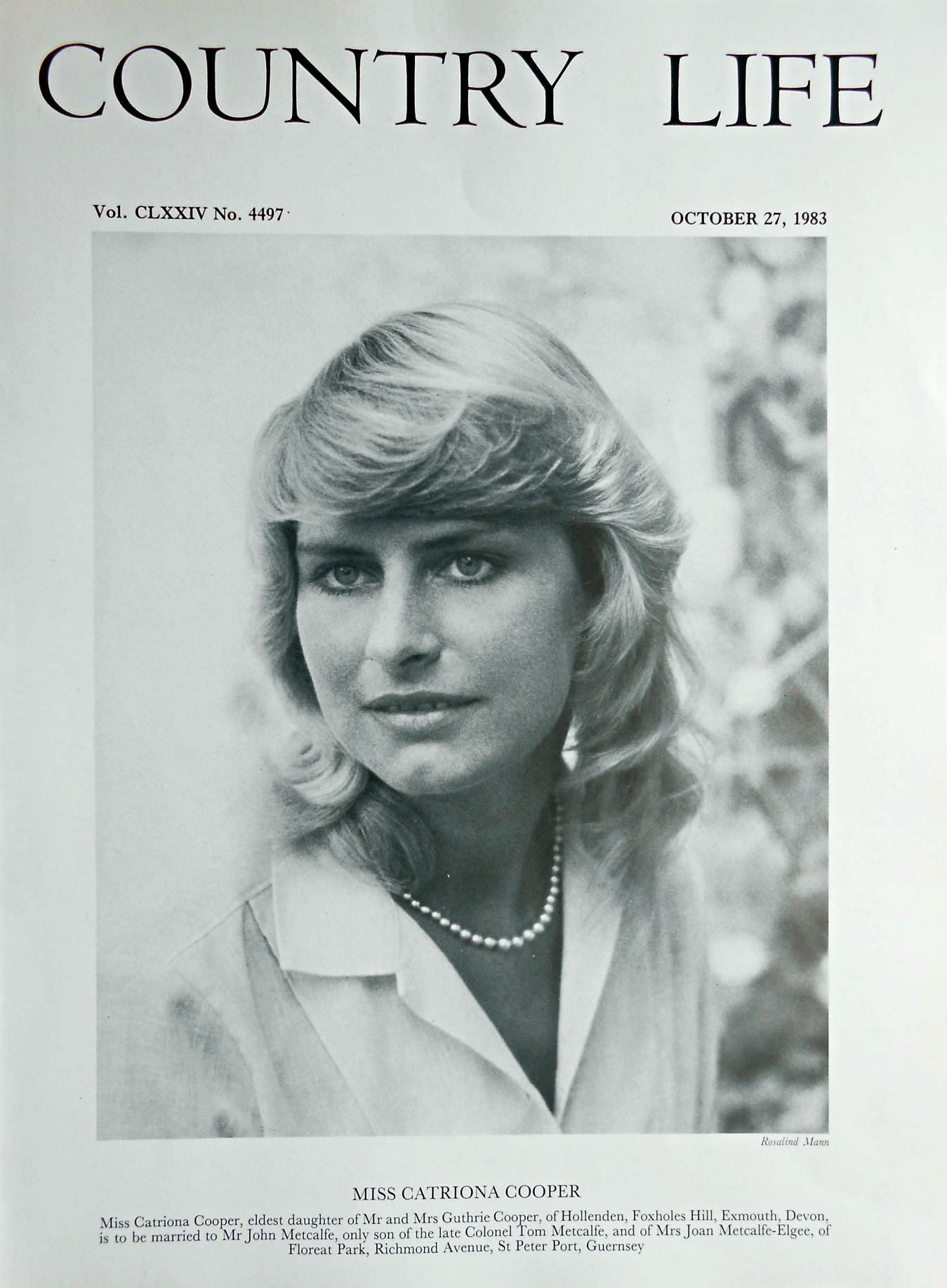 Miss Catriona Cooper Country Life Magazine Portrait October 27, 1983 Vol. CLXXIV No. 4497 - Copy