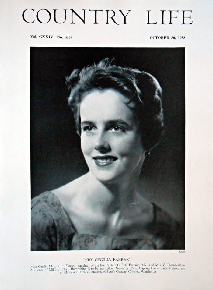 Miss Cecilia Marguerite Farrant Country Life Magazine Portrait October 30, 1958 Vol. CXXIV No. 3224