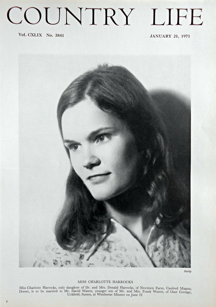 Miss Charlotte Harrocks Country Life Magazine Portrait January 21, 1971 Vol. CXLIX No. 3841